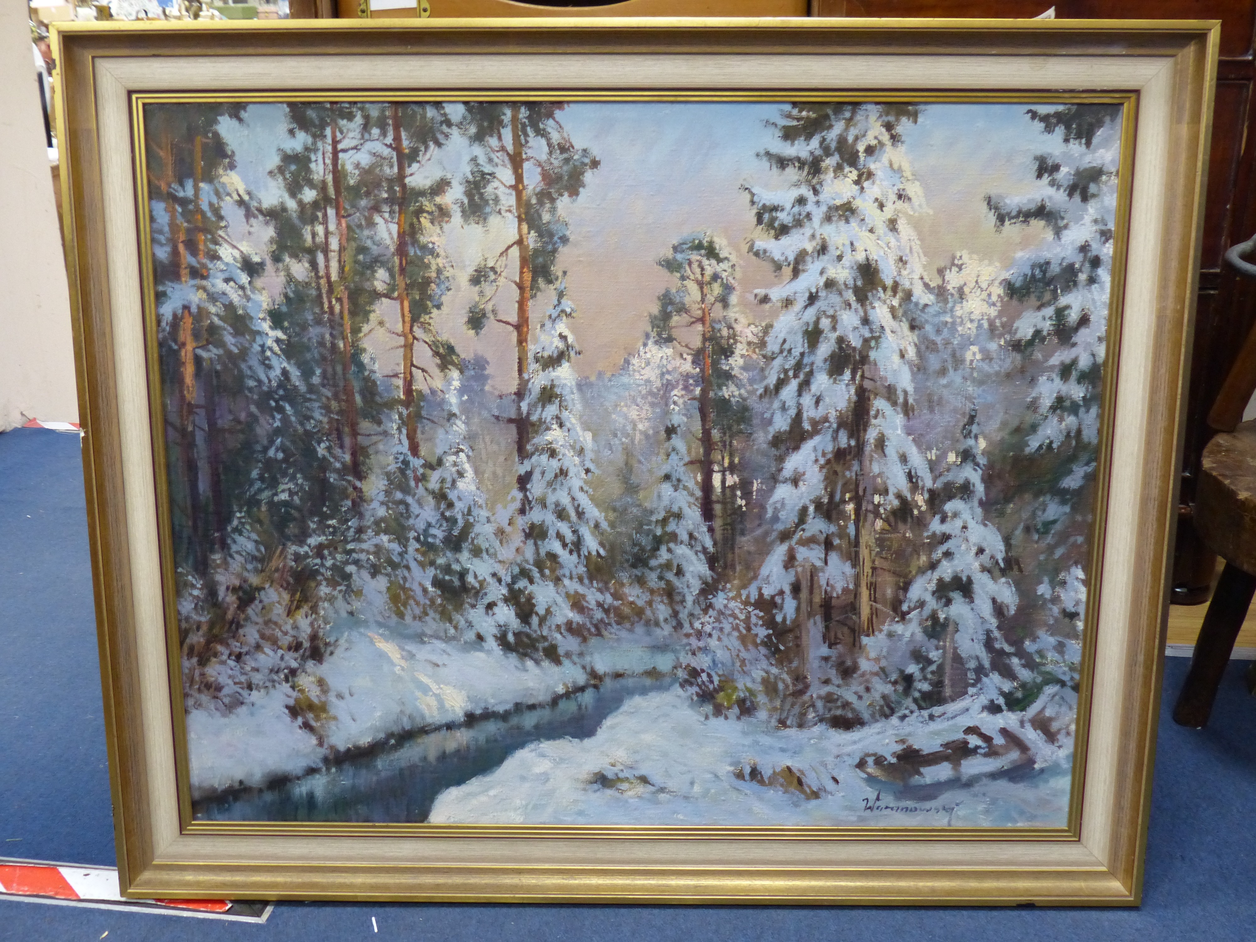 Waranowsky, oil on canvas, Winter landscape, signed, 78 x 63cm